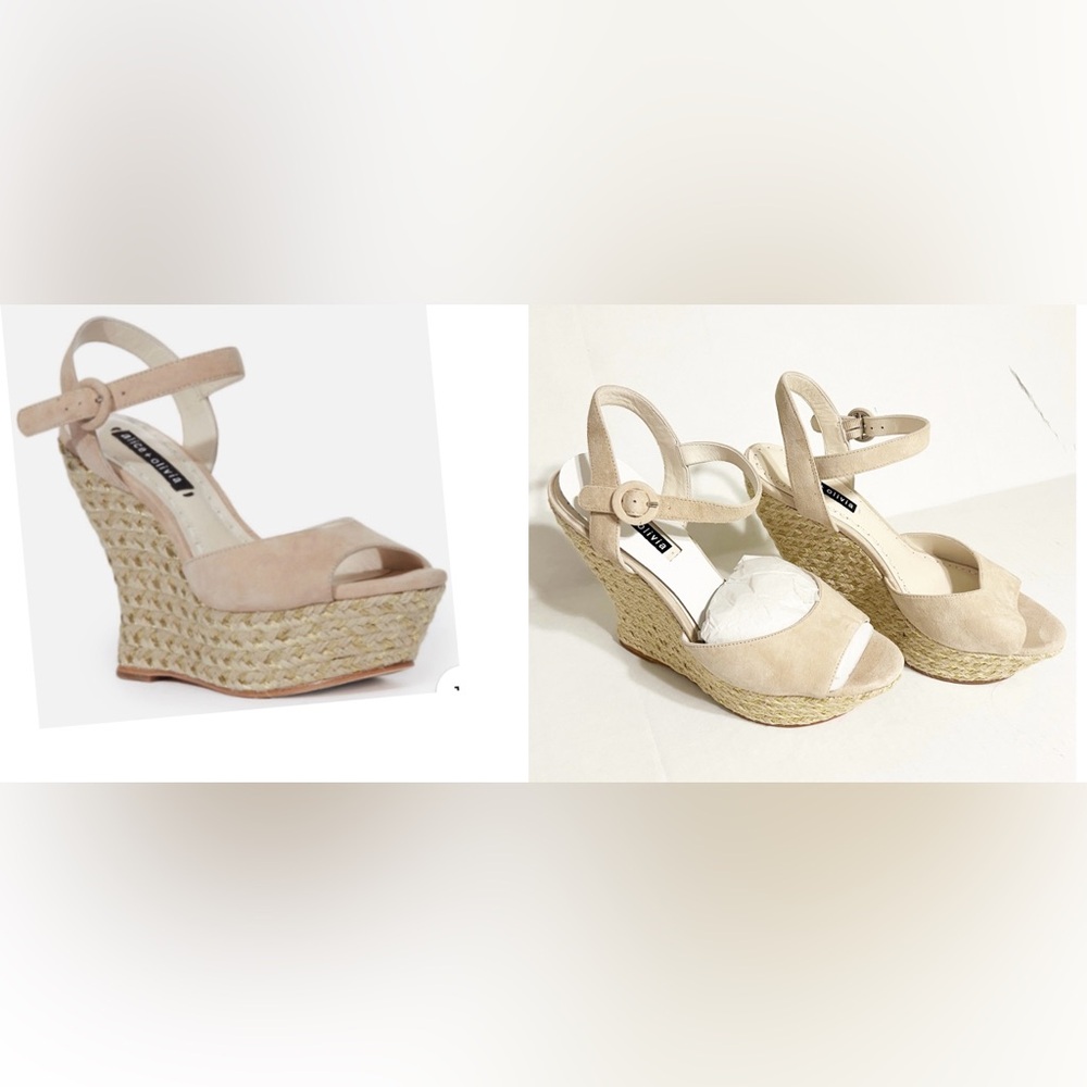 NEW Alice+Olivia 'Jana' Suede Cream Woven Wedge Platform Sandal in Nomad NO BOX
